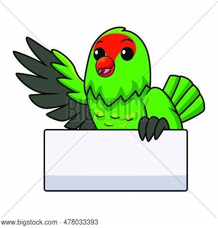 Vector Illustration Of Cute Black Winged Lovebird Cartoon Waving Hand