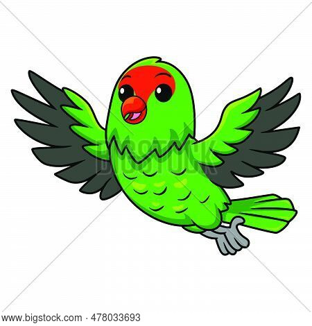 Vector Illustration Of Cute Black Winged Lovebird Cartoon Flying