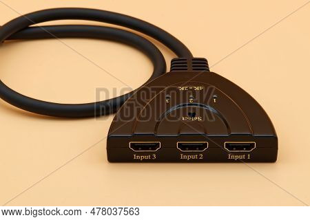 Hdmi Multiple Selector Isolated On Yellow Background.