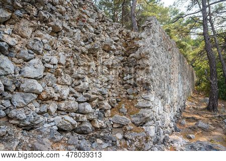 Ancient Wall In Cleopatra Bath Bay Near Fethie In Turkey