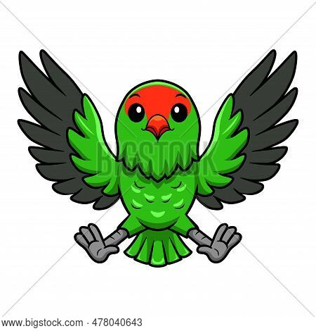 Vector Illustration Of Cute Black Winged Lovebird Cartoon Flying