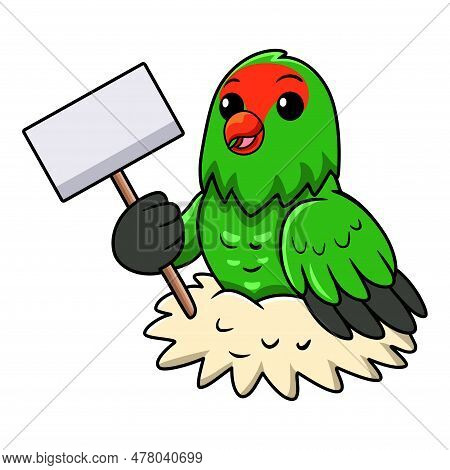 Vector Illustration Of Cute Black Winged Lovebird Cartoon Holding Blank Sign