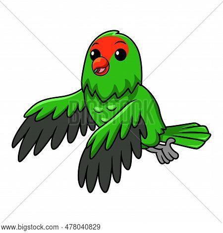 Vector Illustration Of Cute Black Winged Lovebird Cartoon Flying