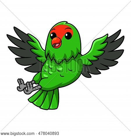 Vector Illustration Of Cute Black Winged Lovebird Cartoon Flying