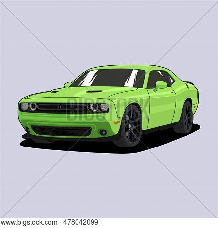 Challenger Rt Green Perspective View Car Vector Illustration