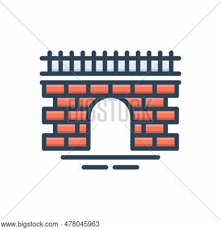 Color Illustration Icon For Canal Fosse Aqueduct Conduit Landmark Building Bridge Viaduct
