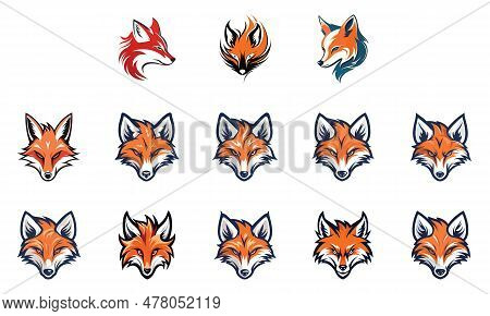 Flaming Foxes Set Of Vector Logo With Fire-infused Fox Heads