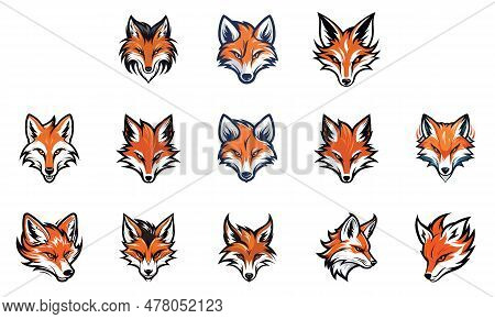 Flaming Foxes Set Of Vector Logo With Fire-infused Fox Heads