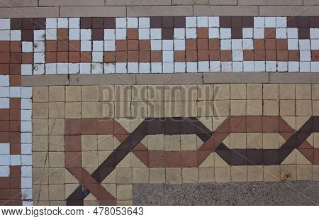 Closeup Detail Of Tile Walkway Near Front Entrance Of Historic Building In Granger Texas