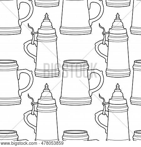 Vector Line Art Seamless Pattern Alcohol Glasses. Vector Illustration