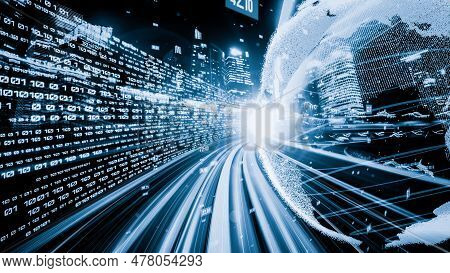 Futuristic Global Network And Tacit Digital Data Transfer 3d Graphic . Concept Of Smart Digital Tran
