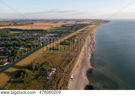Dahme, Germany - July 31, 2021: Aerial Drone View Of Dahme Beach In Schleswig-holstein.