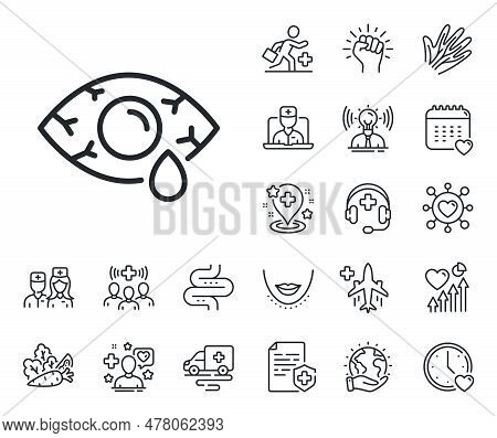 Oculist Clinic Sign. Online Doctor, Patient And Medicine Outline Icons. Conjunctivitis Eye Line Icon