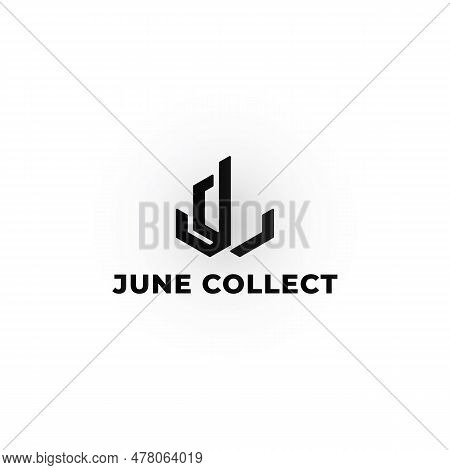 Abstract Initial Letter Jc Or Cj Logo In Black Color Isolated In White Background. Minimalist Line A