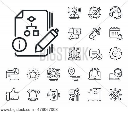 Technical Instruction Sign. Place Location, Technology And Smart Speaker Outline Icons. Documentatio