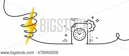Project Deadline Line Icon. Continuous One Line With Curl. Time Management Sign. File With Gear Symb