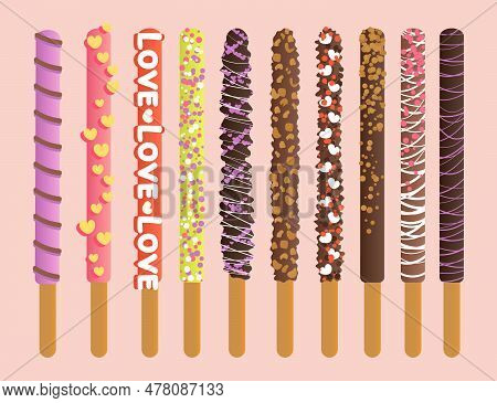 Assorted Chocolate Dipped Pepero Sticks Vector Illustration