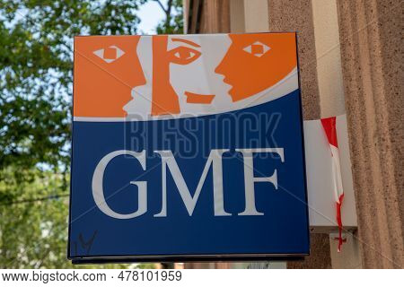 Annecy , France - 06 16 2023 : Gmf Logo Brand And Text Sign Chain Street Facade Insurance Company Of