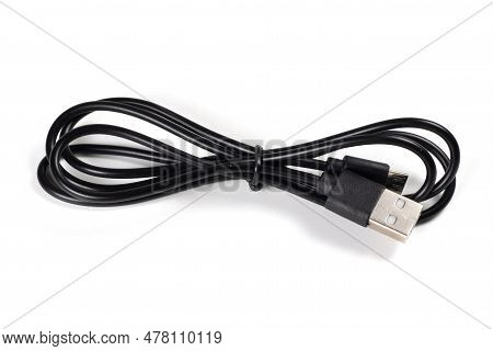 Close-up Of A Usb Cable With Standard A And Micro-usb Standard B Connectors Isolated On A White Back