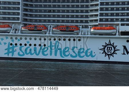 Velsen, The Netherlands - June 6th 2023: Euribia Joined The Msc Cruises Fleet In 2023. Detail Of Hul