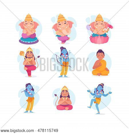Ancient Indian Hindu Gods And Deity Vector Set