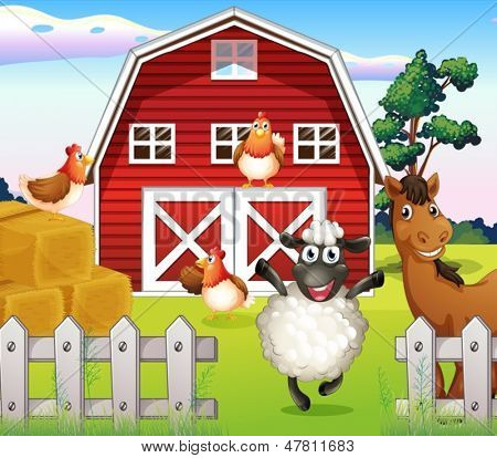 ภาพของสัตว์ที่ฟาร์มด้วยการ barnhouse