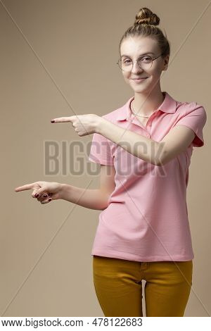 Caucasian Blond Female Girl In Round Glasses