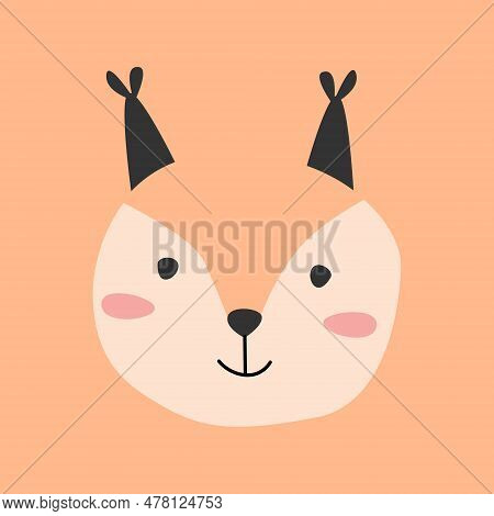 Cute Squirell Animal Face Portrait In A Cartoon