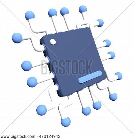 3d Render Of Microchip Or Semiconductor Chip. 3d Icon Processor Chip. Cpu Central Processor Unit Iso