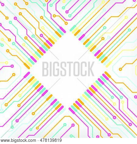Circuit Board Cpu Microprocessor Data Transfer Technology Information Concept Vector Background.