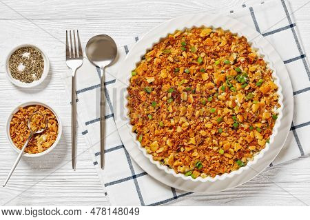 Chicken Rice Casserole D Iberville Topped With French Fried Onion And Crumbled Crackers In Baking Di