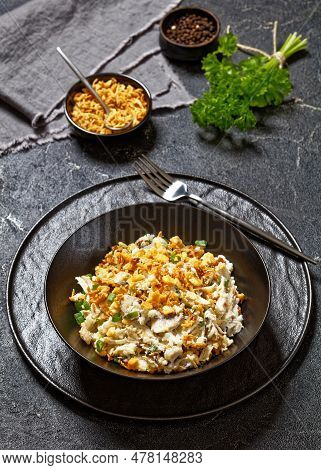 Chicken Rice Mushroom Casserole D Iberville Topped With French Fried Onion And Crumbled Crackers In 