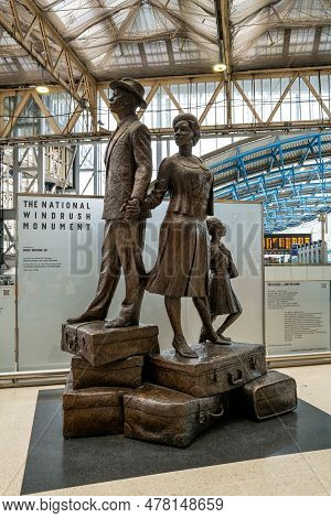 London, Uk - 6th June 2023: The National Windrush Monument In The Main Hall Of Waterloo Station. The