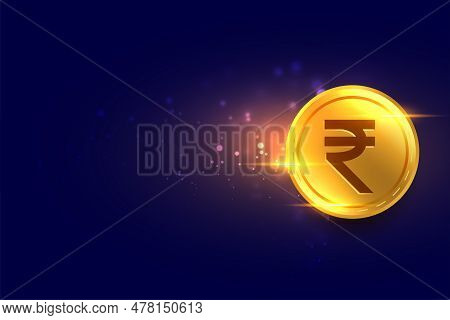 Digital Money Indian Rupee Golden Coin Background With Text Space Vector