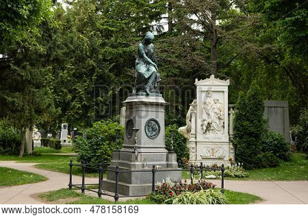 June 04, 2023, Austria, Vienna. Graves, Statues And Crypts In The Central Cemetery.