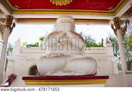 Ancient Blindfolded Amulet In Antique Shrine For Thai People Travelers Travel Visit Respect Praying 