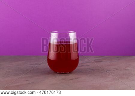 Salgam Or Fermented Beet Juice In Clear Glass. Popular Turkish Drink.  Traditional Beverage Made Wit