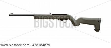 Modern Semi-automatic Small-caliber .22lr Rifle. Sports Folding Carabiner. Isolate On A White Backgr