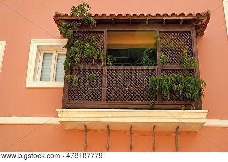 Balcony Veranda With Plants. Balcony Veranda Architecture. Balcony Veranda Of The House.
