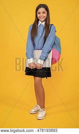 Happy School Girl Has Estudy Education In Studio. School Girl Has Estudy Education