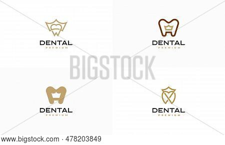 Set Of Dental King Logo Designs Concept Vector, Luxury Dental Health Logo Symbol