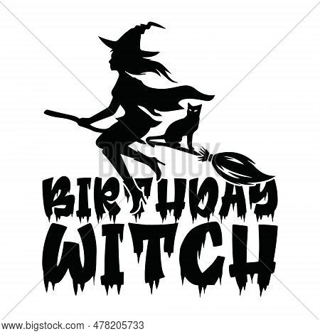 Birthday Witch With Halloween Hat Black Cat
