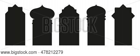 Shape Islamic Door And Window Silhouette Arabic Arch. Collection Of Patterns In Oriental Style. Fram