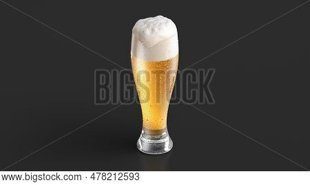 Glass Goblet With Light Beer With Foam On A Dark Background