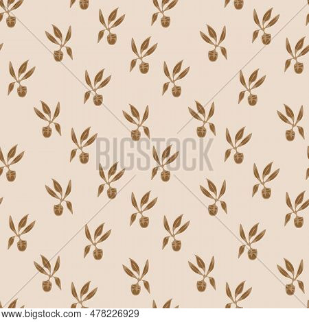Simple Beige Potted Plants Seamless Vector Pattern