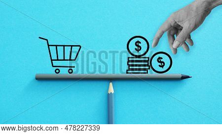 Value Price Concept On Balance Scale. Inflation In E-commerce Business Growth Concept Inflation High