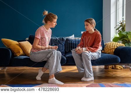 Difficult Conversation Between Single Mother And Teenager At Home. Important Conflict Adolescent Top