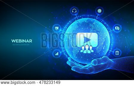 Webinar. Internet Conference. Web Based Seminar. Online Training Courses. E-learning Training Concep