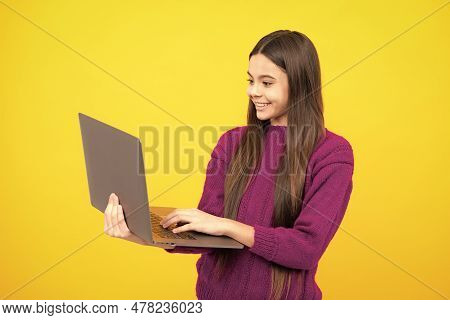 School Student Using Laptop. E-learning And Online Education. Teen Girl On Internet Video Chat Isola