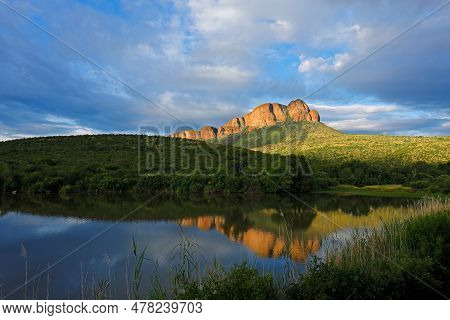 Scenic Mountain Landscape With Water Reflection, Marakele National Park, South Africa